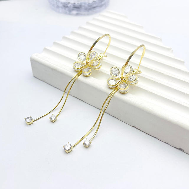 925 Silver Pin Zirconia Flower Tassel Detachable Fashion Earrings