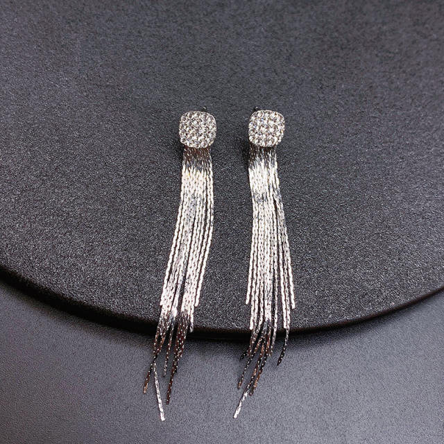 925 silver pin rhinestone tassel earrings fashion female earrings design sense of temperament