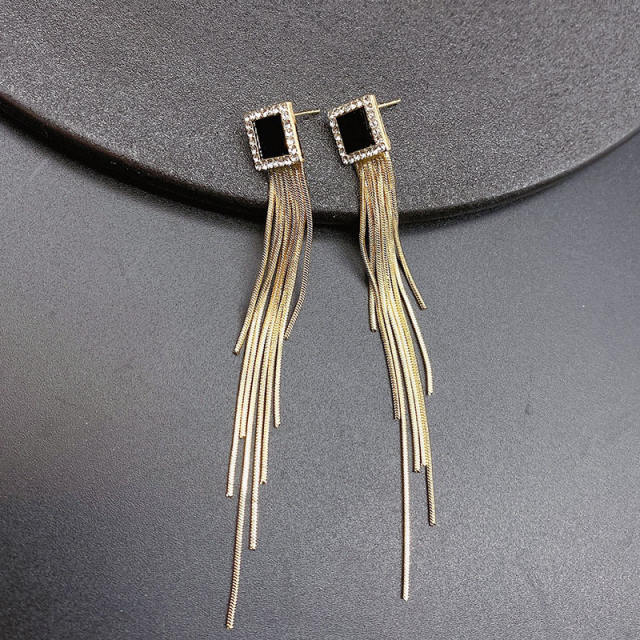 925 silver pin temperament light luxury ins style diamond-set square tassel earrings