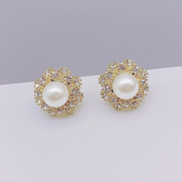 925 silver pin crown pearl earrings simple temperament