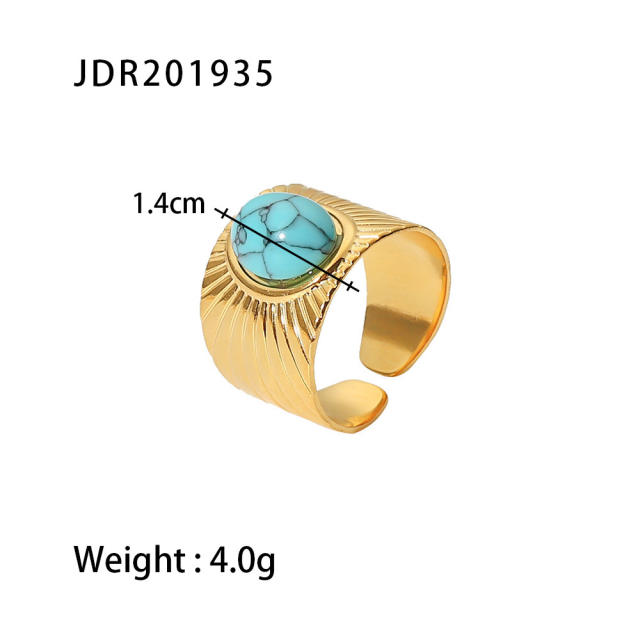Stainless steel irregular gemstone open ring vintage minimalist no color loss