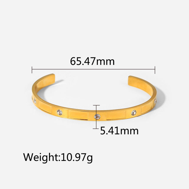 Stainless steel gold-plated zirconium stone opening bracelet vintage senior does not lose color