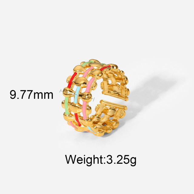18K gold plated stainless steel ring women's fashion geometric type color ring