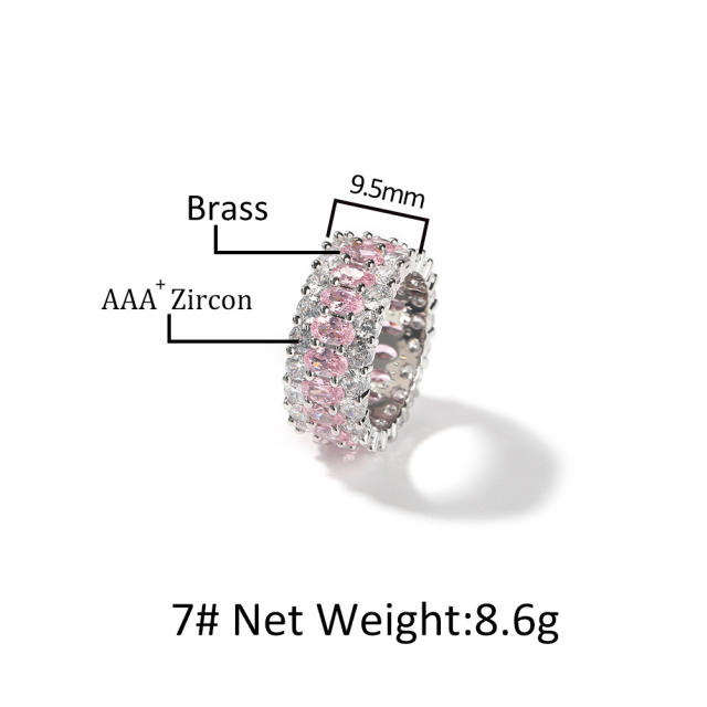 Hip-hop cross-border pink oval ring copper with zirconia couple paragraph Europe and the United States simple personality ring wholesale