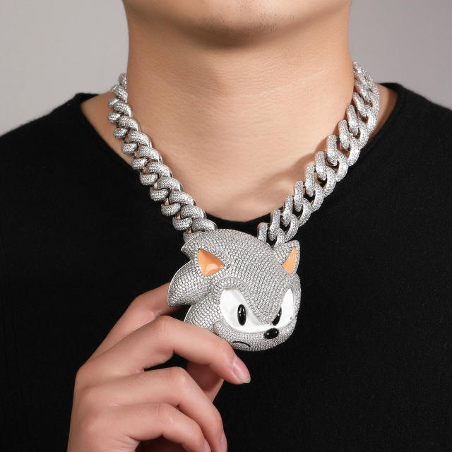 Hip hop glow-in-the-dark Sonic cartoon pendant necklace for men street brass with diamonds cute necklace