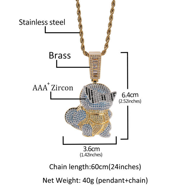 Hip-hop cartoon Jenny Turtle full of diamonds pendant copper with zirconia dazzling fashion bungee pendant