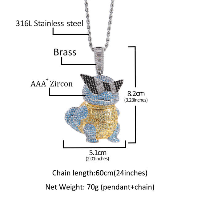 Hip-hop cartoon Jenny Turtle full of diamonds pendant copper with zirconia dazzling fashion bungee pendant