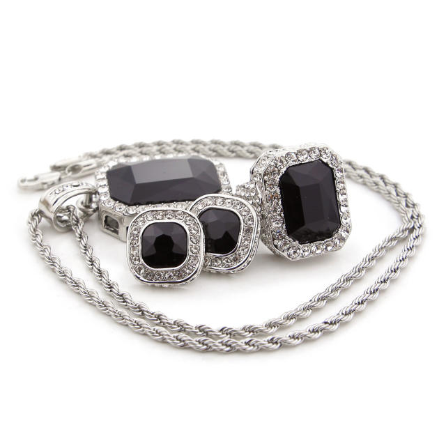 Hip hop jewelry set gemstone ring earrings pendant necklace