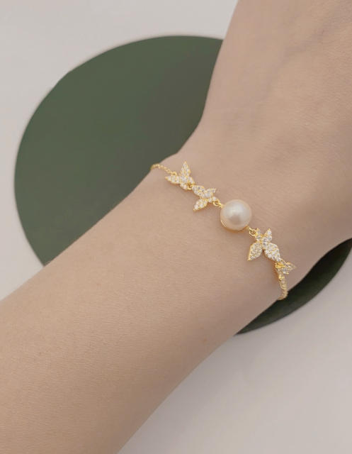 Natural Seawater Pearl 925 Silver Butterfly Bracelet - Light Luxury and Niche