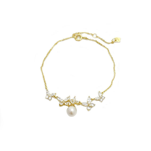 Natural Seawater Pearl 925 Silver Butterfly Bracelet - Light Luxury and Niche