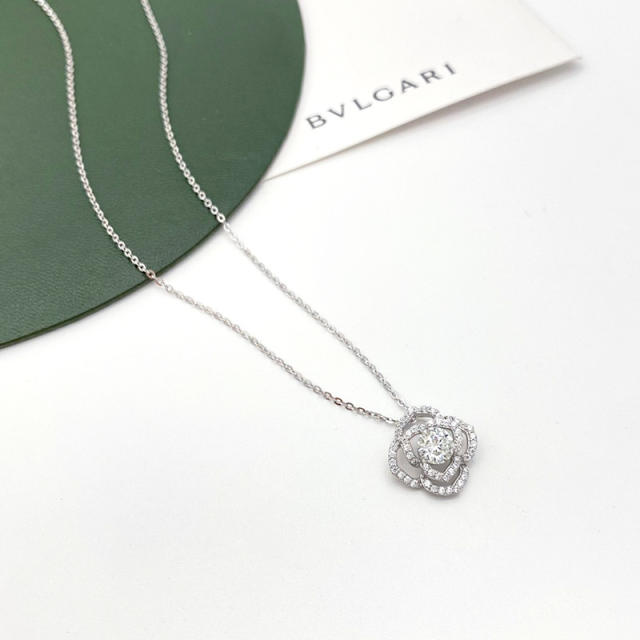 Moissanite 925 Silver Floral Pendant with Delicate Micro Pave Cubic Zirconia, Exquisite Necklace for Women with a Touch of Luxury