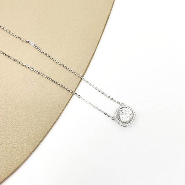 Moissanite 925 Silver Pendant, Light Luxury, Minimalistic, Classic Square Necklace for Women
