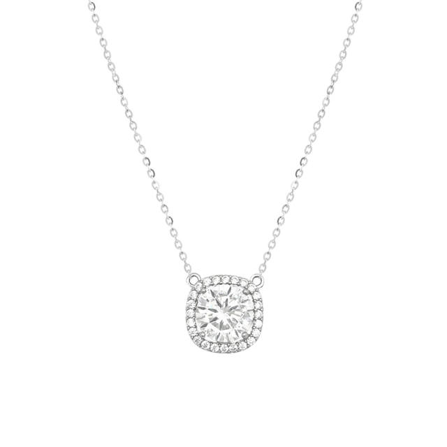 Moissanite 925 Silver Pendant, Light Luxury, Minimalistic, Classic Square Necklace for Women