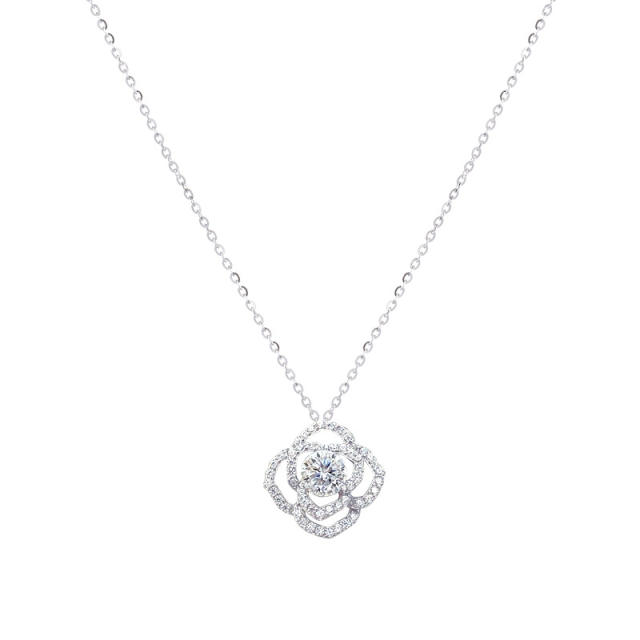 Moissanite 925 Silver Floral Pendant with Delicate Micro Pave Cubic Zirconia, Exquisite Necklace for Women with a Touch of Luxury