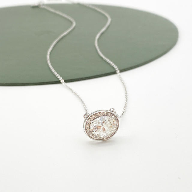 Moissanite 925 Silver Minimalistic Necklace with Delicate Micro Pave Cubic Zirconia.