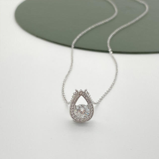 Moissanite 925 Silver Necklace with Delicate Micro Pave Cubic Zirconia, Simple and Exquisite Teardrop Design for Women