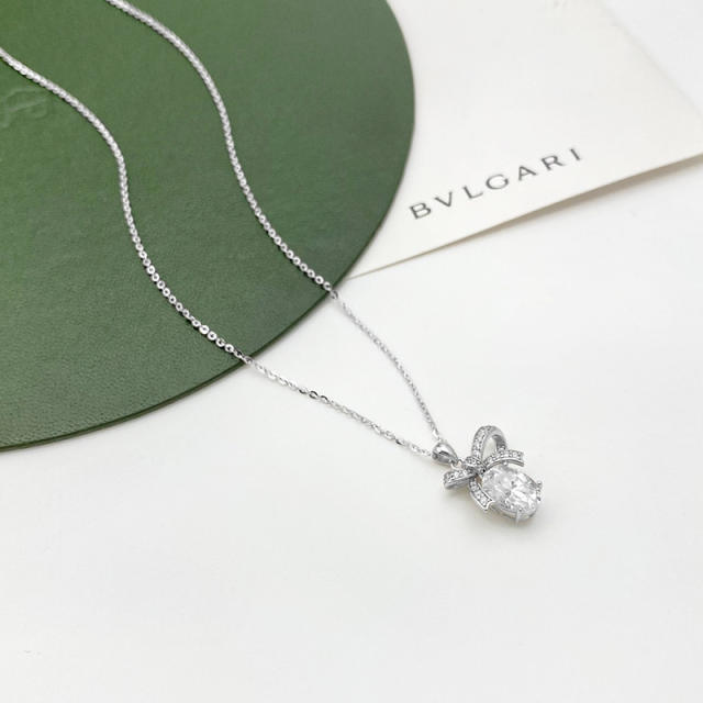 Moissanite 925 Silver Bow Collarbone Necklace for Women