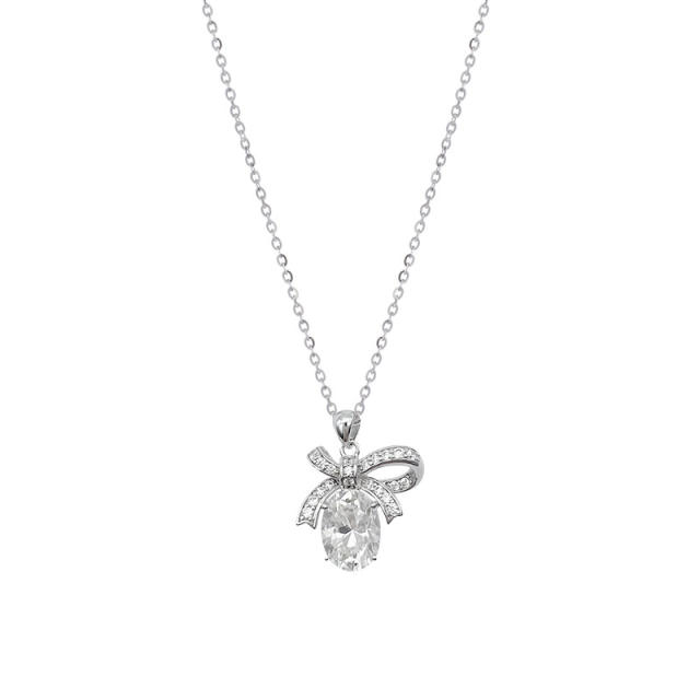 Moissanite 925 Silver Bow Collarbone Necklace for Women