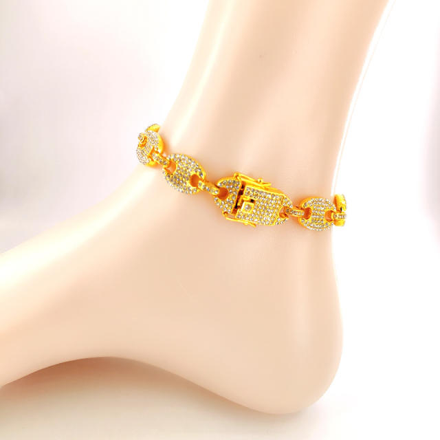 Free shipping Eco-friendly alloy 2 pieces Pig's nose anklet sets