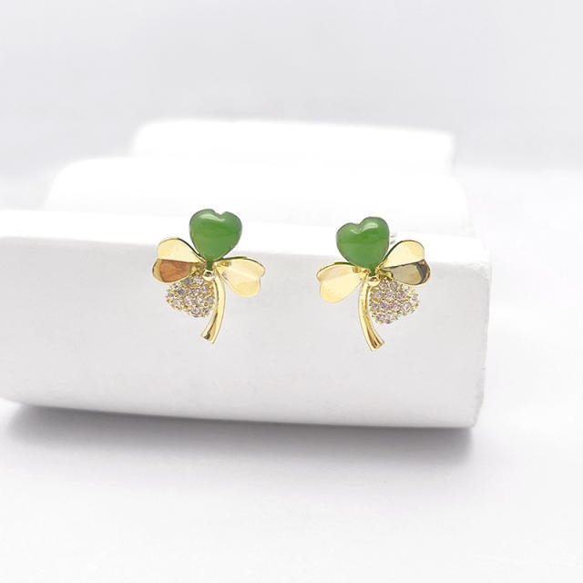 Hetian Jade 925 Silver Four-Leaf Clover Ear Studs Light Luxury Earrings