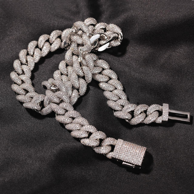 Eco-friendly copper 14mm 3D full diamond Zirconia Cuban Chain Necklace