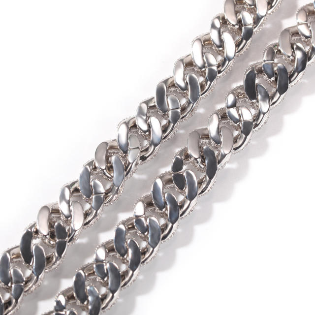 Eco-friendly copper 14mm 3D full diamond Zirconia Cuban Chain Necklace