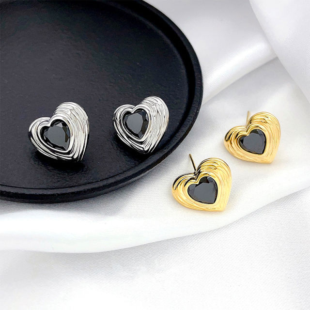 925 Silver Vintage Retro Heart-shaped Earrings with a 3D Design, Minimalist and Unique
