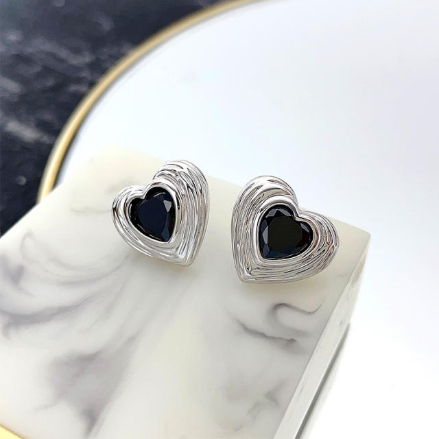 925 Silver Vintage Retro Heart-shaped Earrings with a 3D Design, Minimalist and Unique