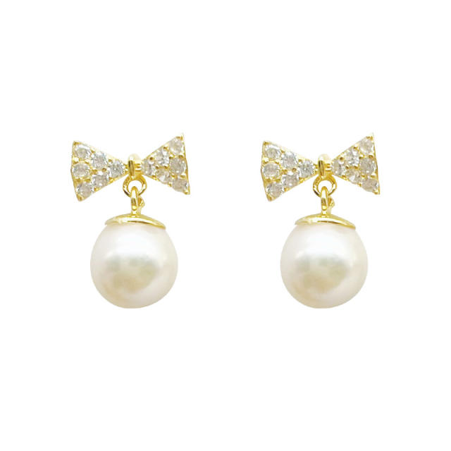 Natural Seawater Pearl 925 Silver Bow Stud Earrings for Women