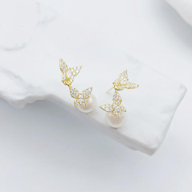 Natural Seawater Pearl 925 Silver Asymmetrical Butterfly-shaped Earrings