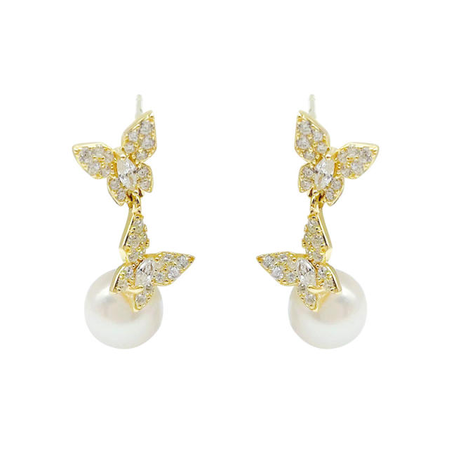 Natural Seawater Pearl 925 Silver Asymmetrical Butterfly-shaped Earrings