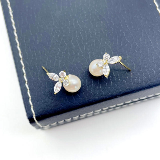 Natural Seawater Pearl 925 Silver Butterfly Earrings