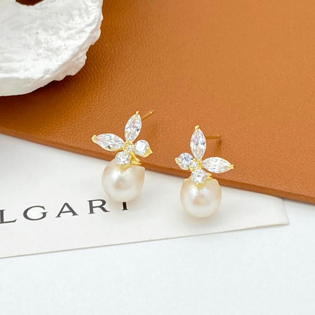 Natural Seawater Pearl 925 Silver Butterfly Earrings