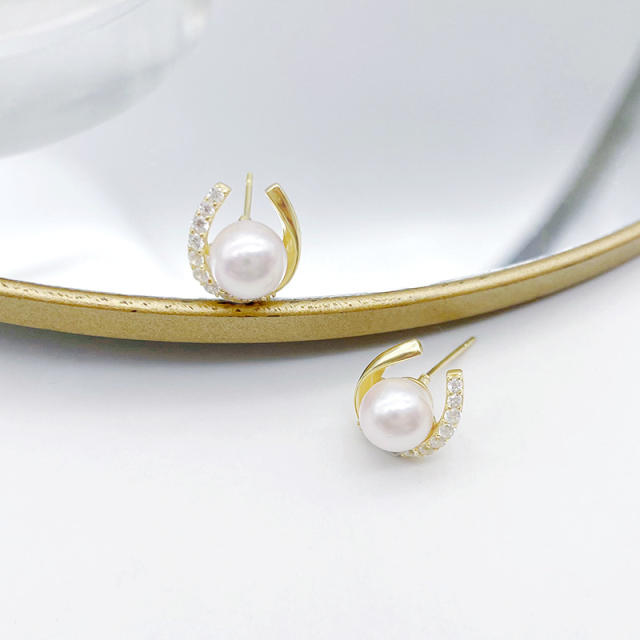 Natural Seawater Pearl 925 Silver Micro-inlaid Zircon Minimalist Earrings for Women