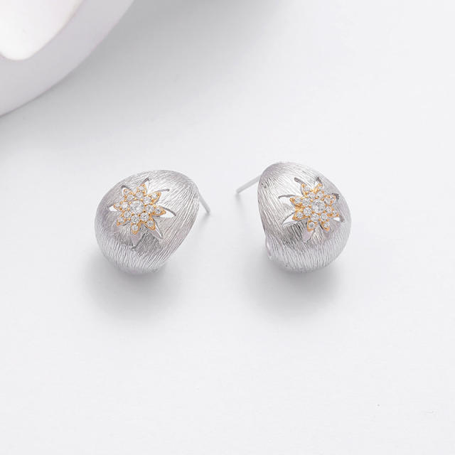 Zirconia 925 Silver Bicolor Luxury Octagram Earrings for Women