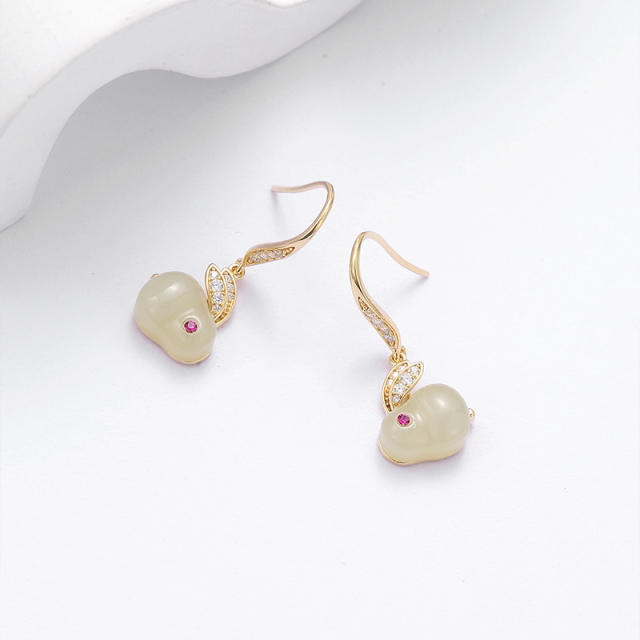 Hetian Jade 925 Sterling Silver Rabbit Lightweight Luxury Earrings