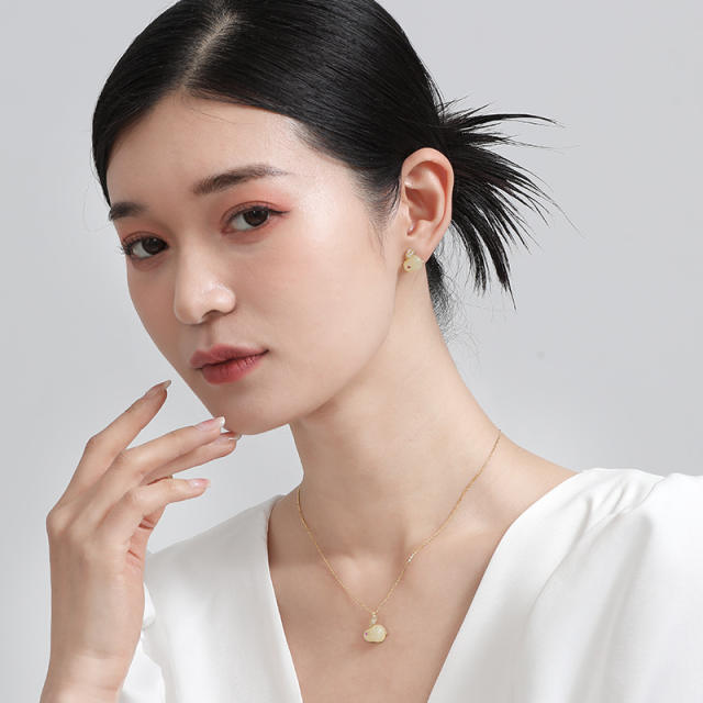 Tianyu Jade 925 Silver Minimalist Rabbit Zodiac Ethnic Style Luxury Earrings for Women