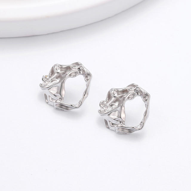925 Sterling Silver French-style Geometric Earrings with 3D Pleated Design, Personalized and Minimalist for Women