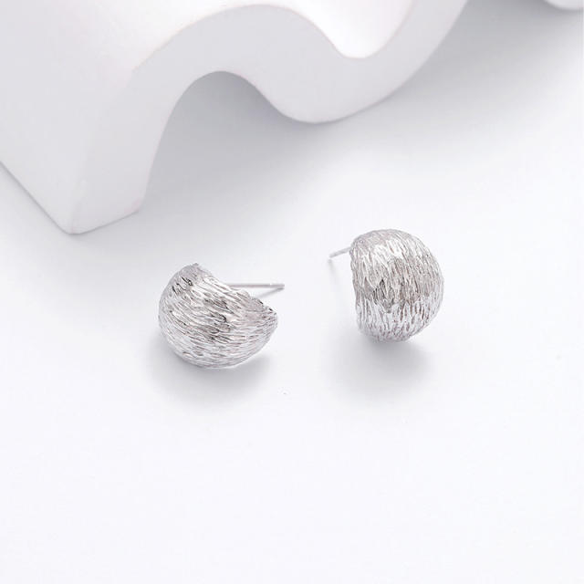 925 Silver Retro Hong Kong-style Pleated Metal Personality Stud Earrings for Women
