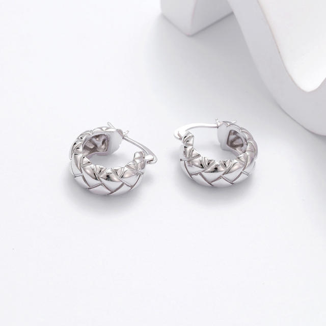 925 Silver Light Luxury European and American Style Diamond Grid Vintage Earrings for Women