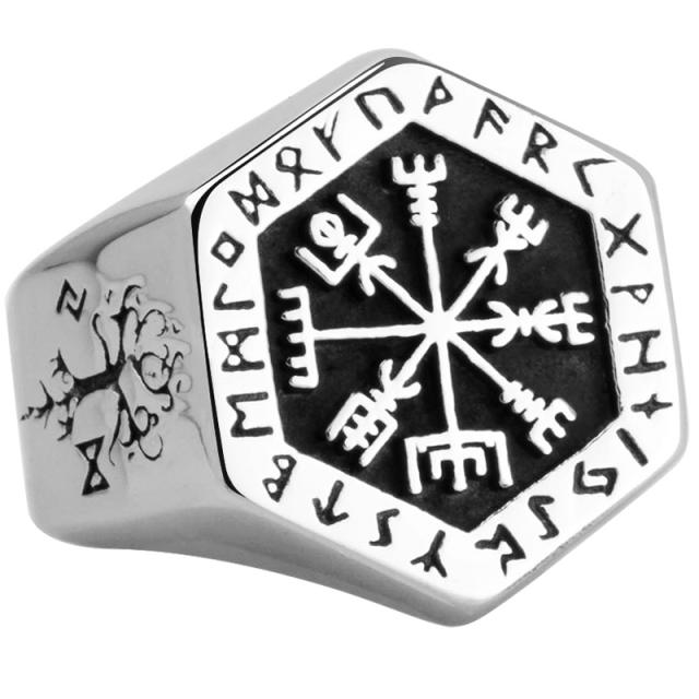 Nordic Viking Totem Compass Ring (Titanium Steel)