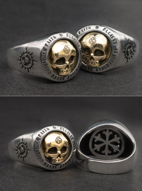 S925 Silver Skull Ring, European and American Open-ended Punk Rock Men's Ring