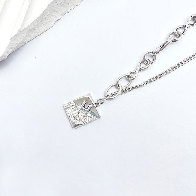 925 silver pendant with letter-shaped square plate, featuring a sweet and cool style necklac