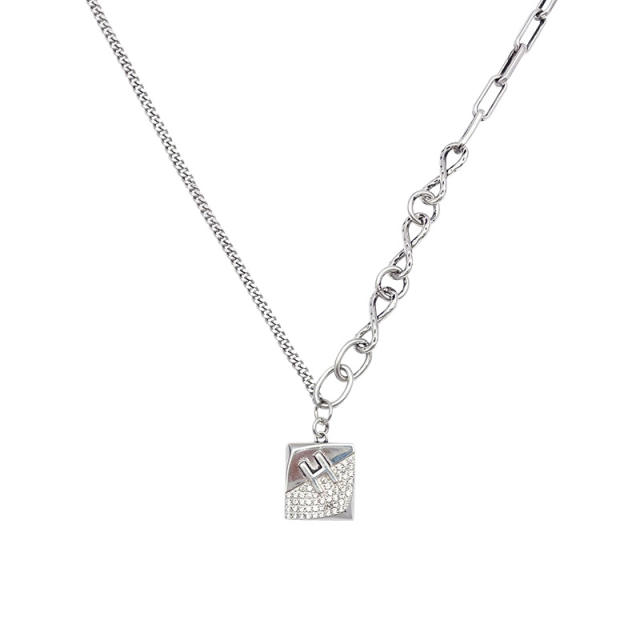 925 silver pendant with letter-shaped square plate, featuring a sweet and cool style necklac