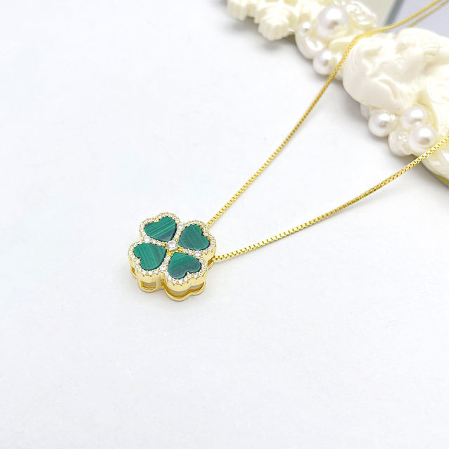 925 silver pendant with natural peacock stone, a niche and fashionable lucky clover design