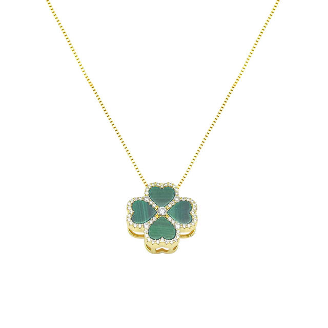 925 silver pendant with natural peacock stone, a niche and fashionable lucky clover design