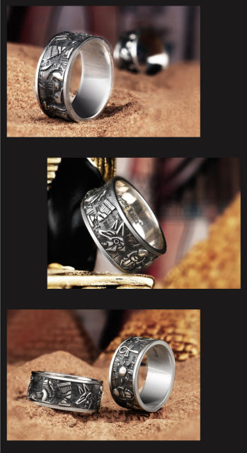 Embossed Egyptian Gods Thai Silver Ring with Vintage Horus Eye