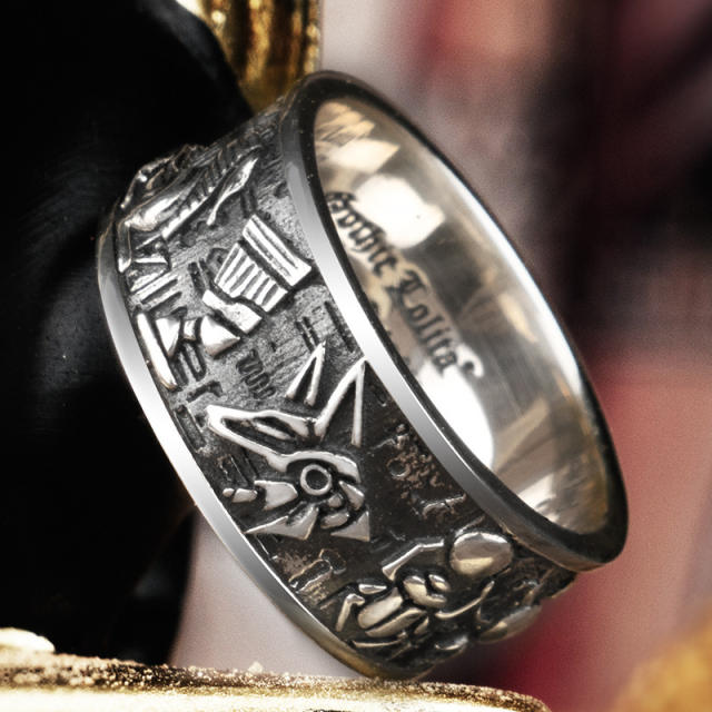 Embossed Egyptian Gods Thai Silver Ring with Vintage Horus Eye