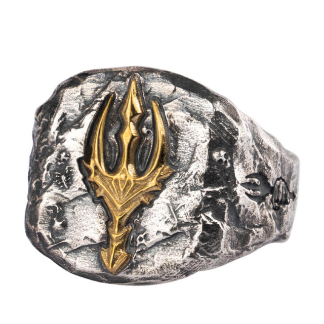 Trident of Poseidon, Wrath of the Ice, Vintage Ring in S925 Silver + Copper