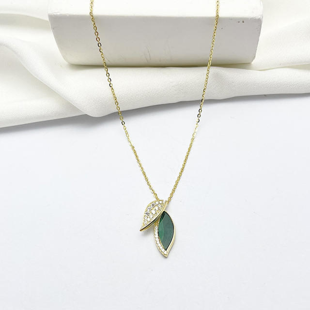 Natural Peacock Stone 925 Silver Leaf Pendant, Luxurious and Personalized Necklace